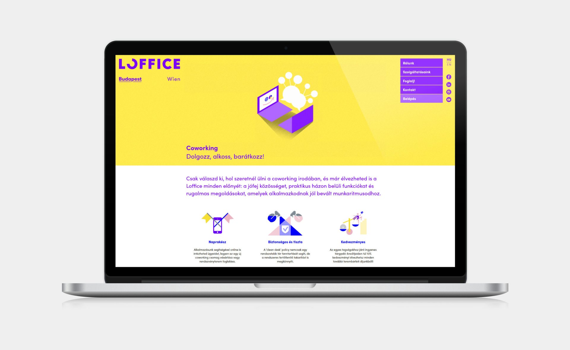 Custom designed webportal development for Loffice Coworking page on desktop