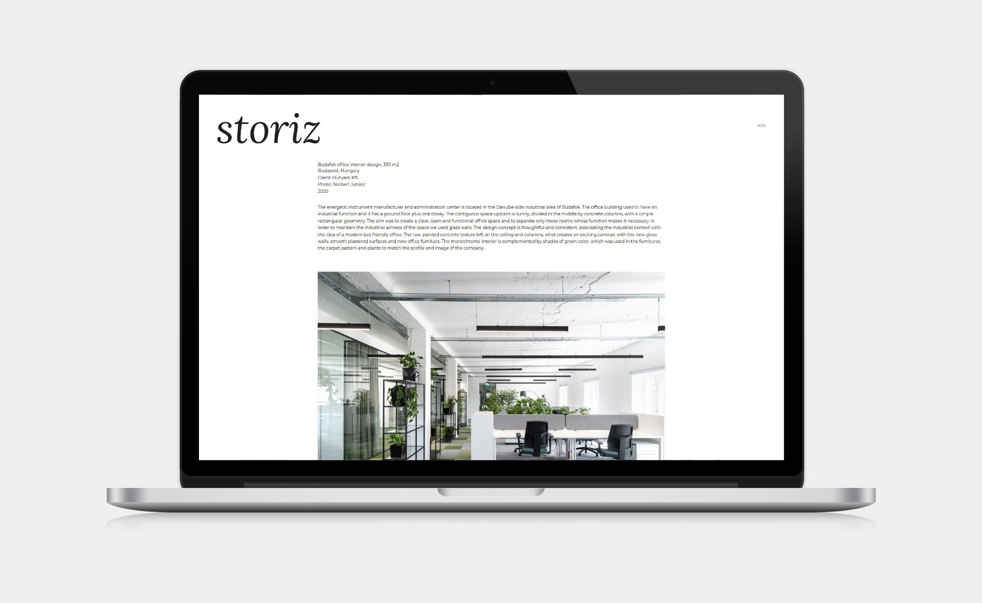 Custom designed website development for studio storiz Project single page on desktop
