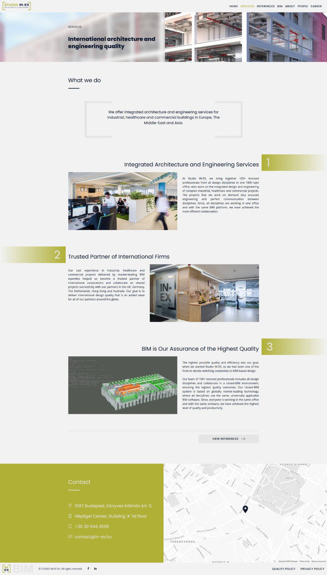 Business website design and development for STUDIO IN-EX Zrt. Services page screen