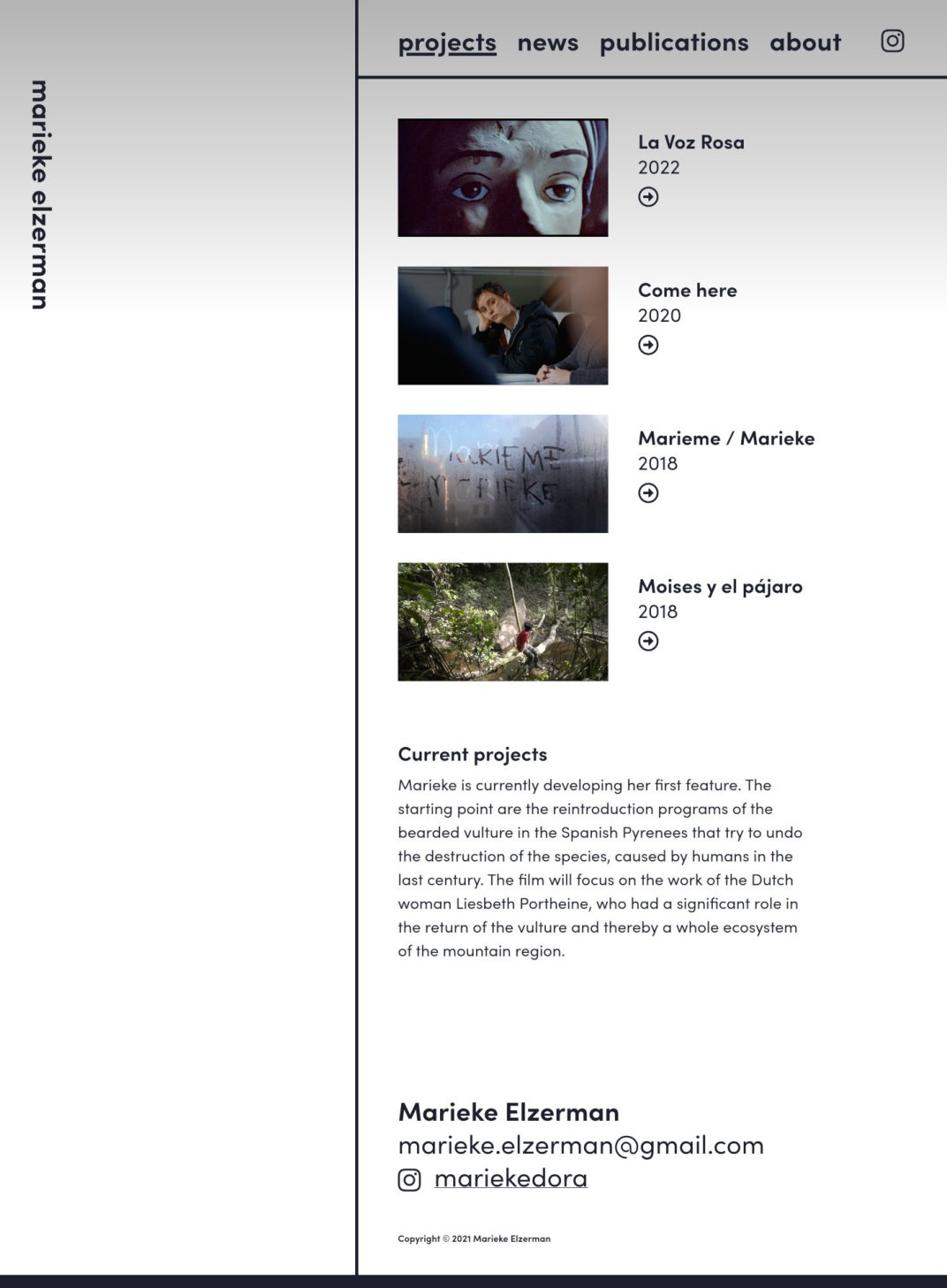 Marieke Elzerman filmmaker website screen -
