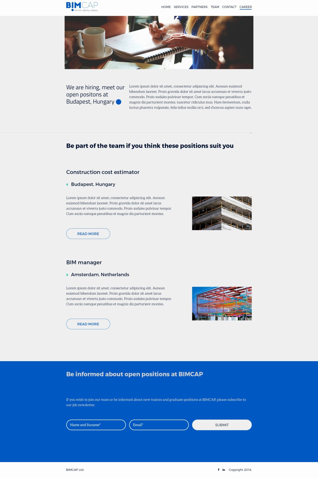 BIMCAP responsive web design open positions page screen