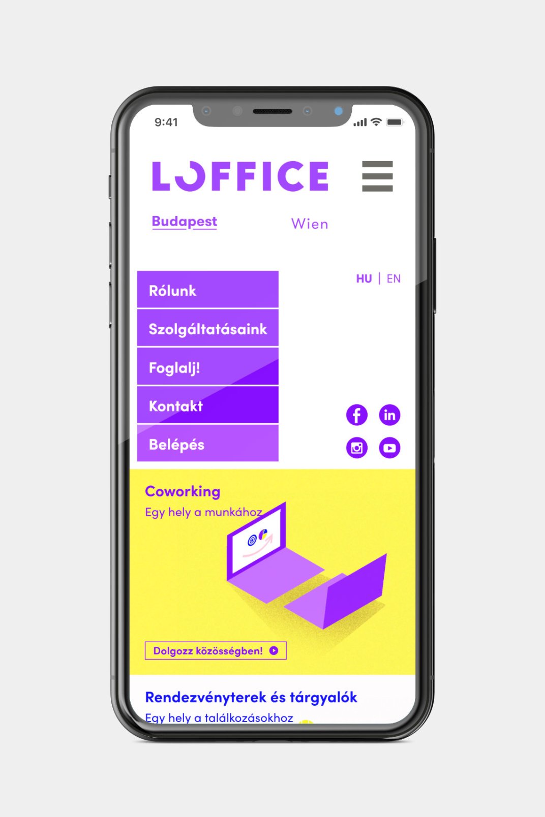 Custom designed webportal development for Loffice Home page on phone