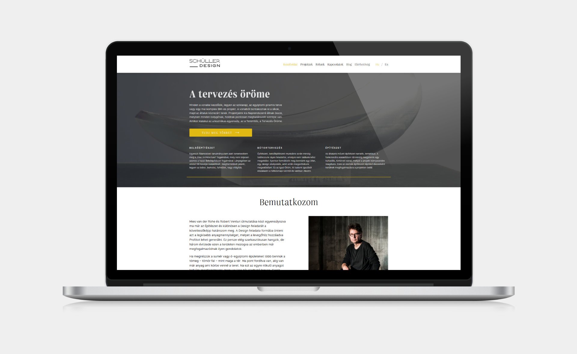 Web design and web development for SCHÜLLER ÉS TÁRSAI design studio home page on desktop