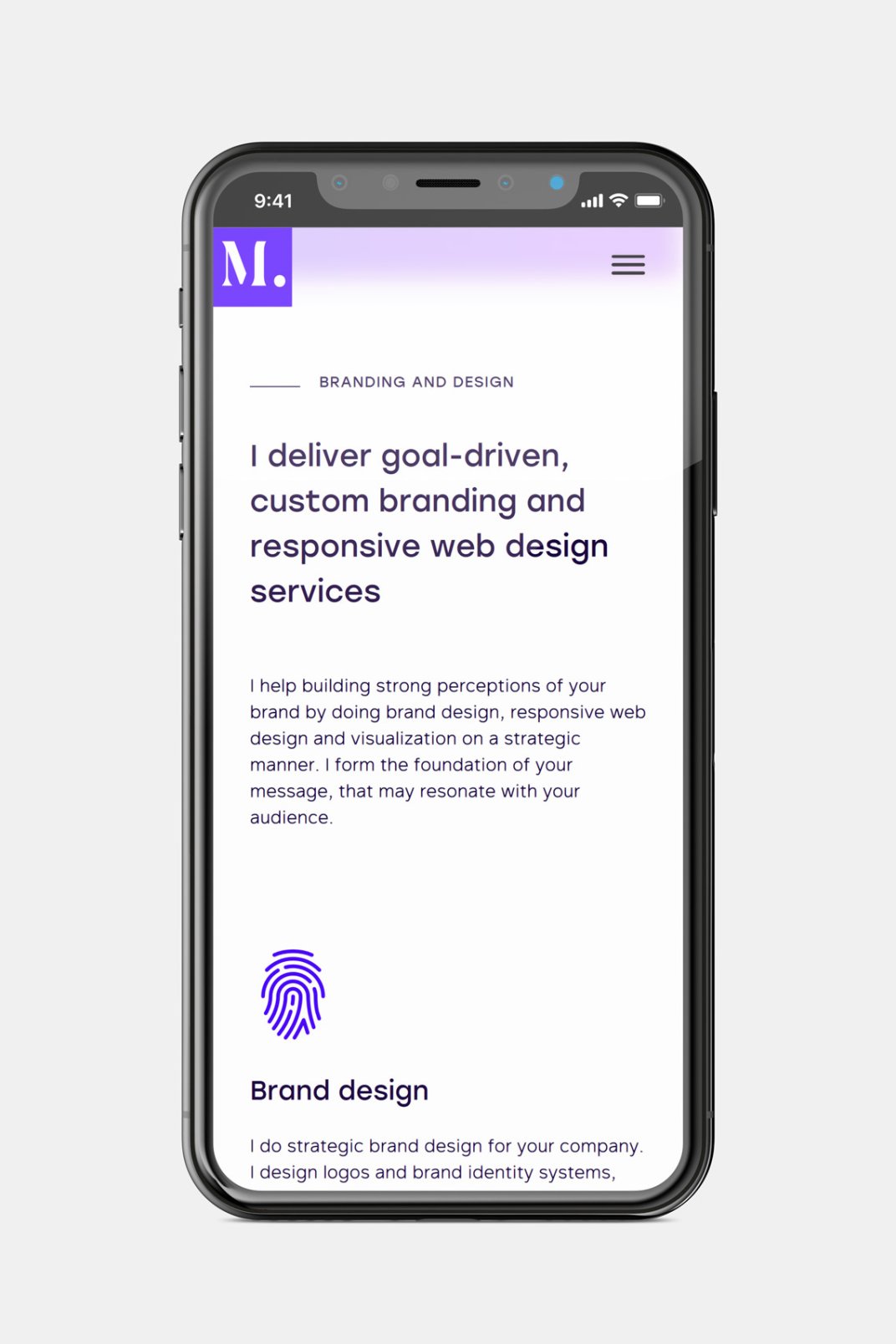 Márton Lente responsive web design brand, design page on phone