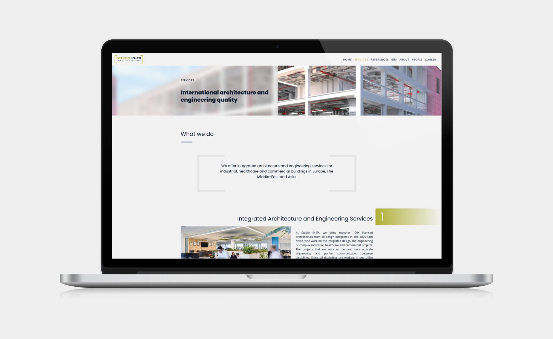 Business website design and development for STUDIO IN-EX Zrt. Services page on desktop