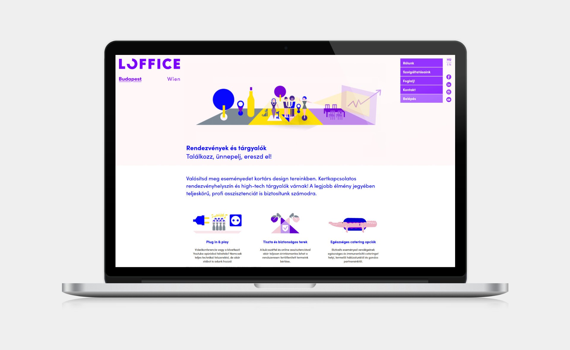 Custom designed webportal development for Loffice Event spaces page on desktop
