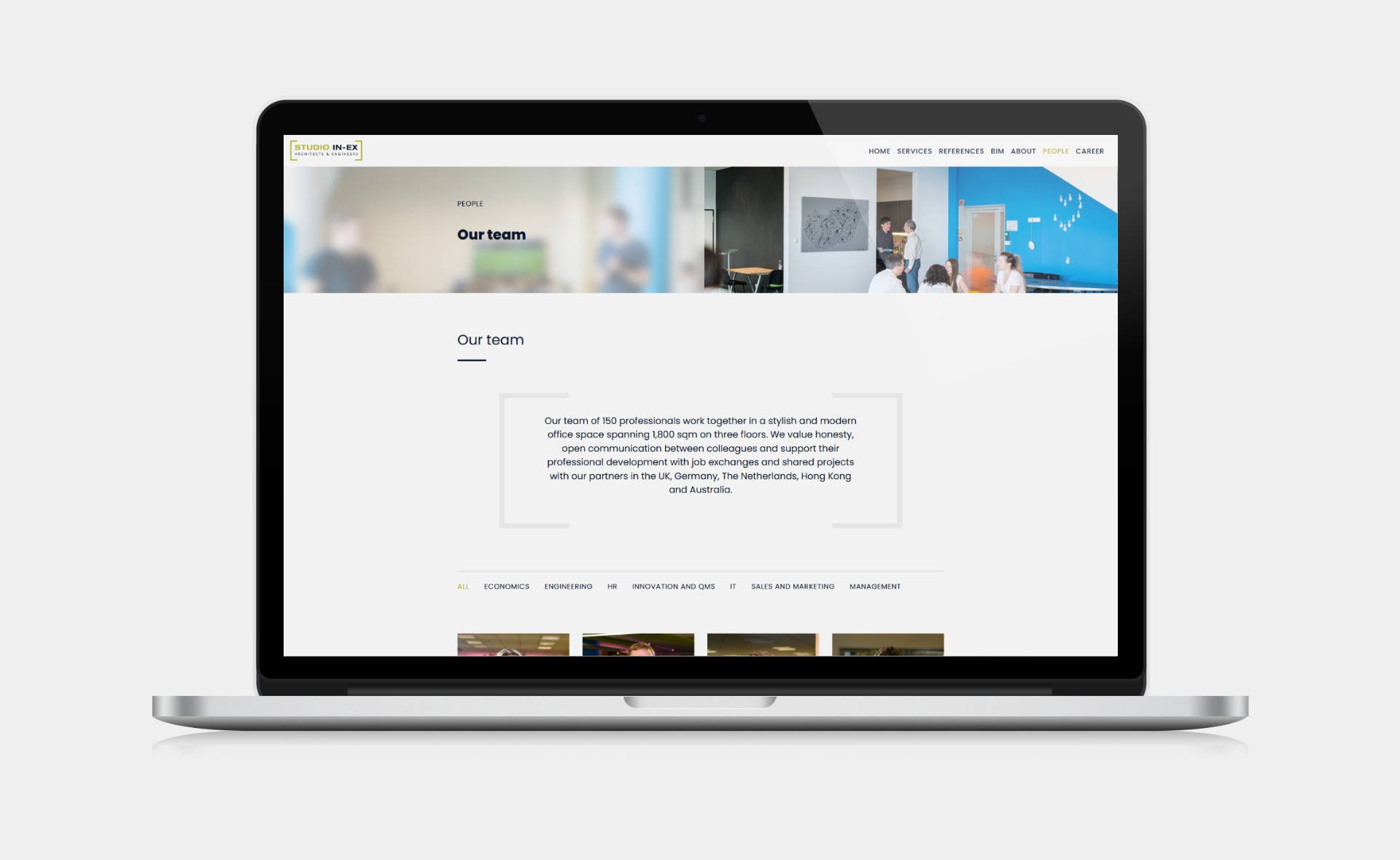 Business website design and development for STUDIO IN-EX Zrt. People page on desktop