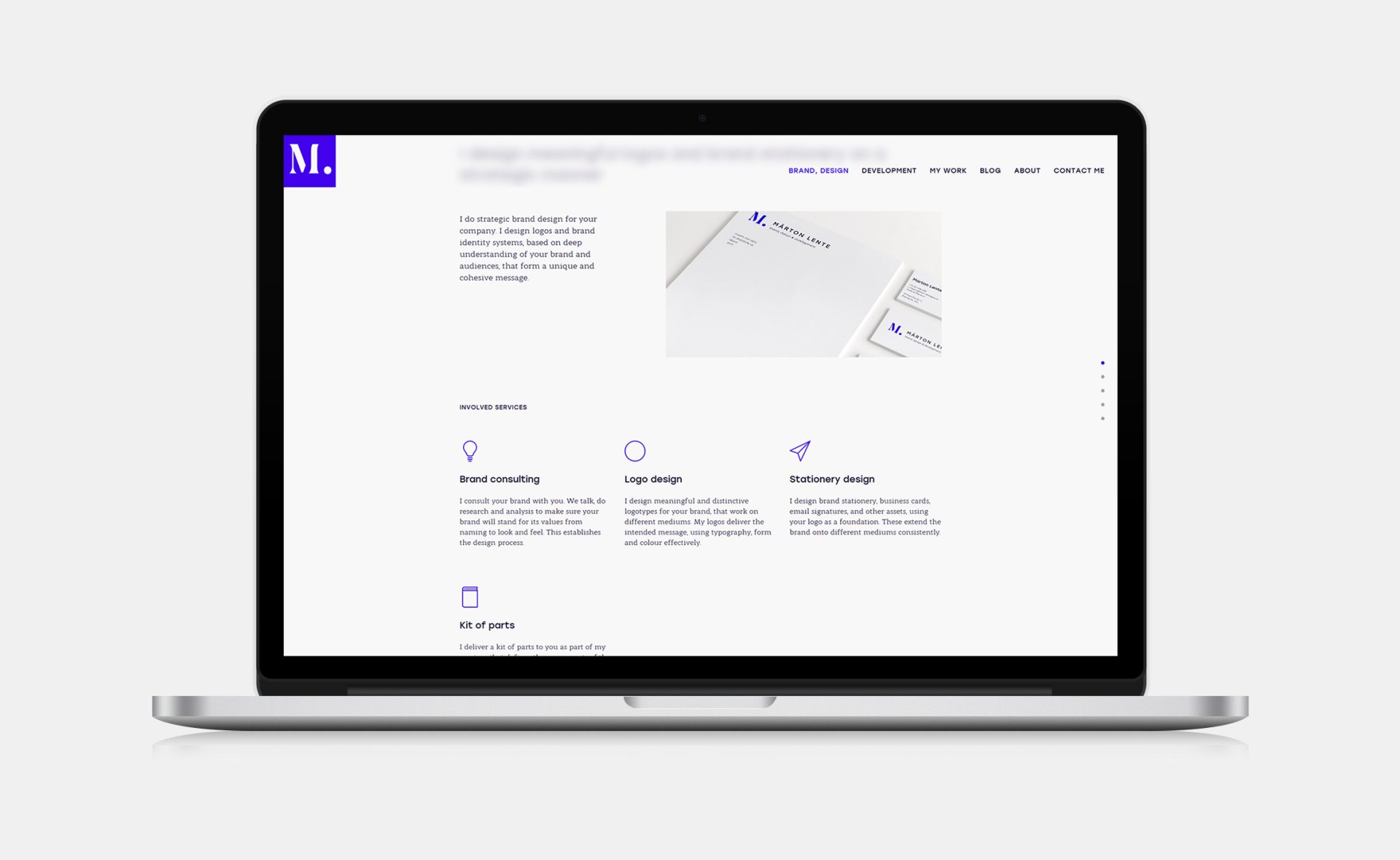 Márton Lente responsive web design brand, design page on desktop
