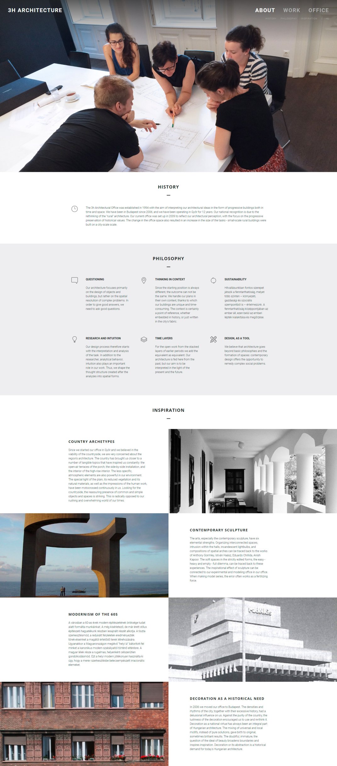 3h Architecture custom designed website development about page screen