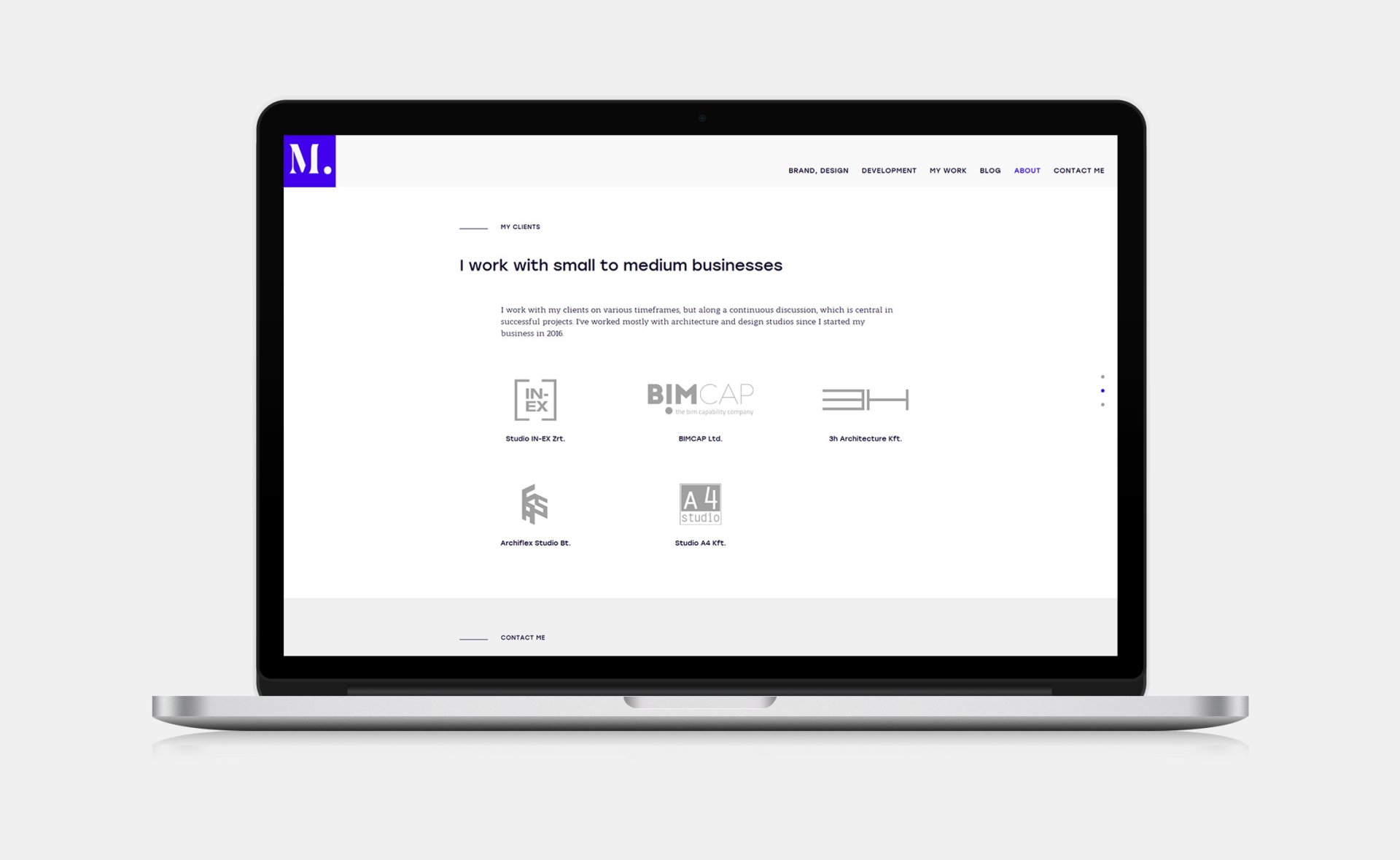Márton Lente responsive web design about page on desktop