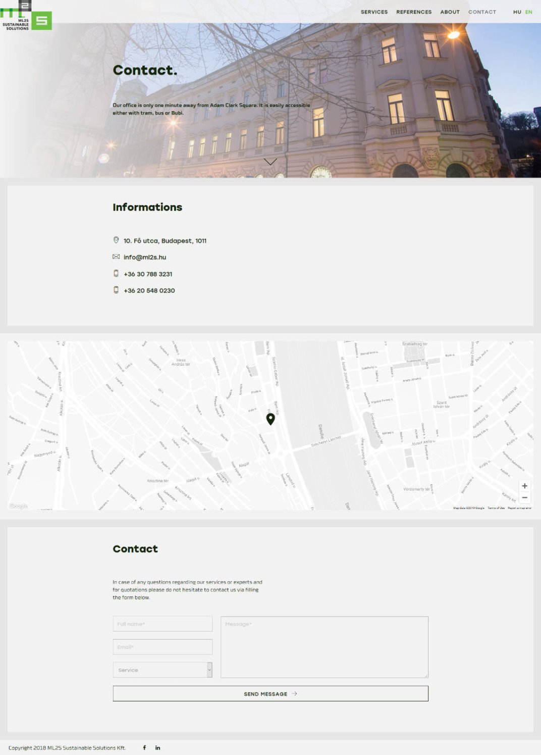 Web design, and web development for ML2S Sustainable Solutions Contact page screen