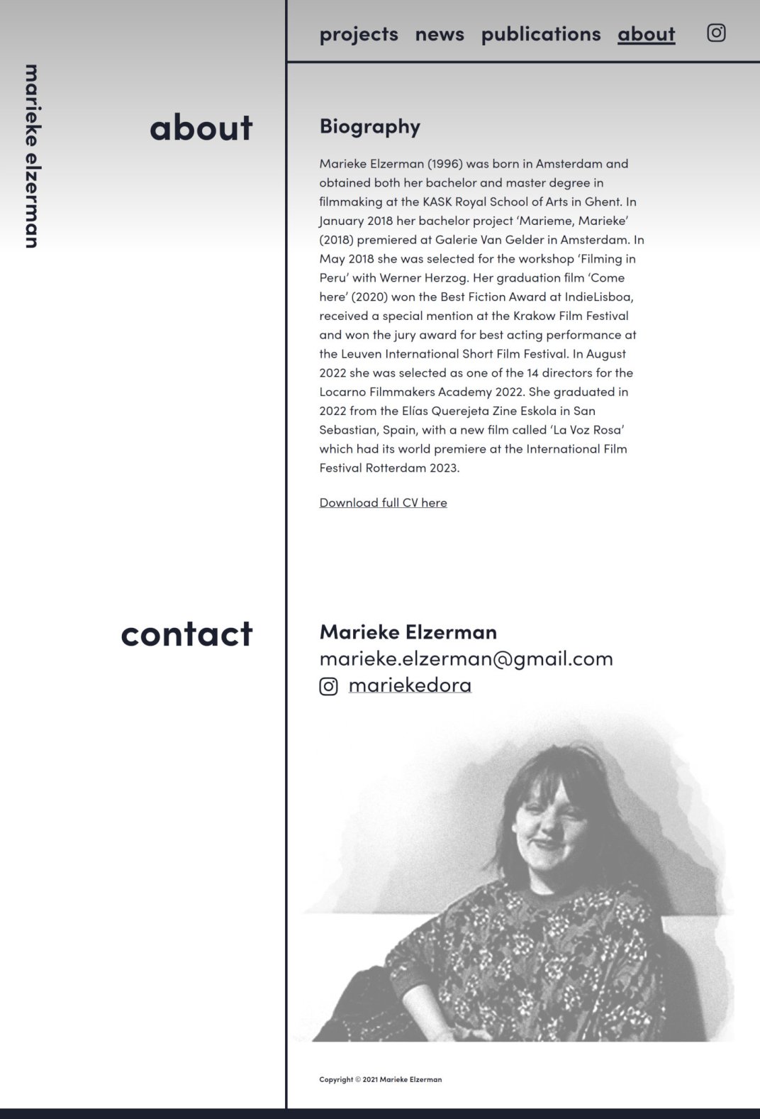 Marieke Elzerman filmmaker website screen -