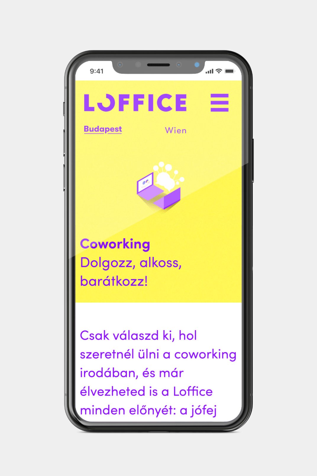 Custom designed webportal development for Loffice Coworking page on phone