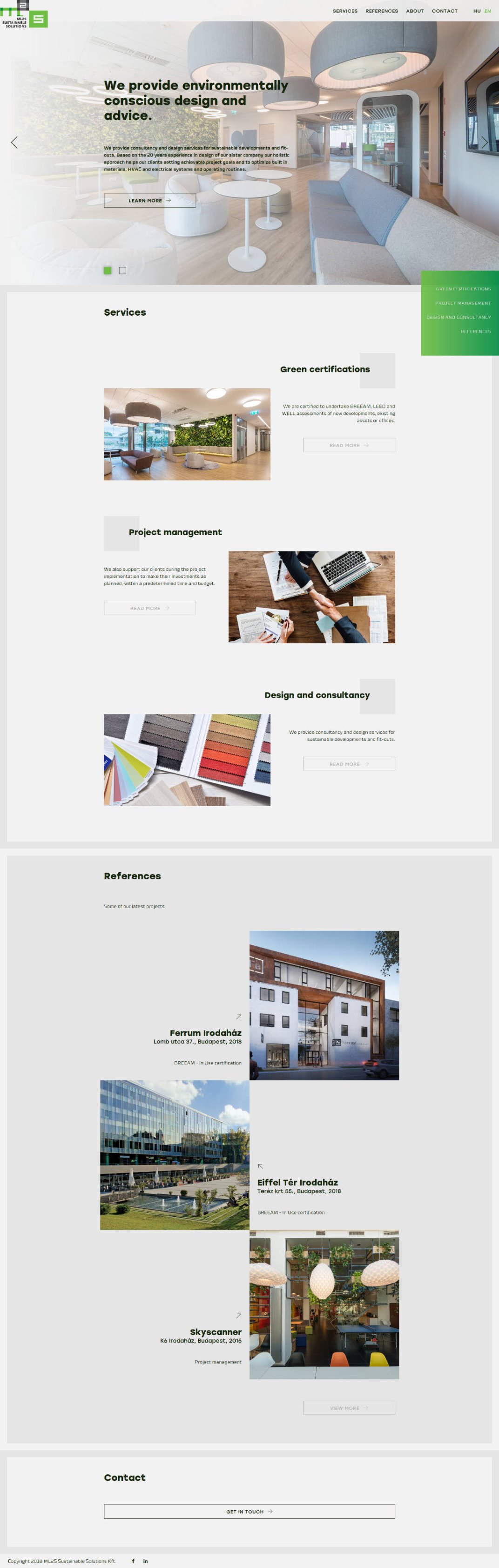 Web design, and web development for ML2S Sustainable Solutions Home page screen