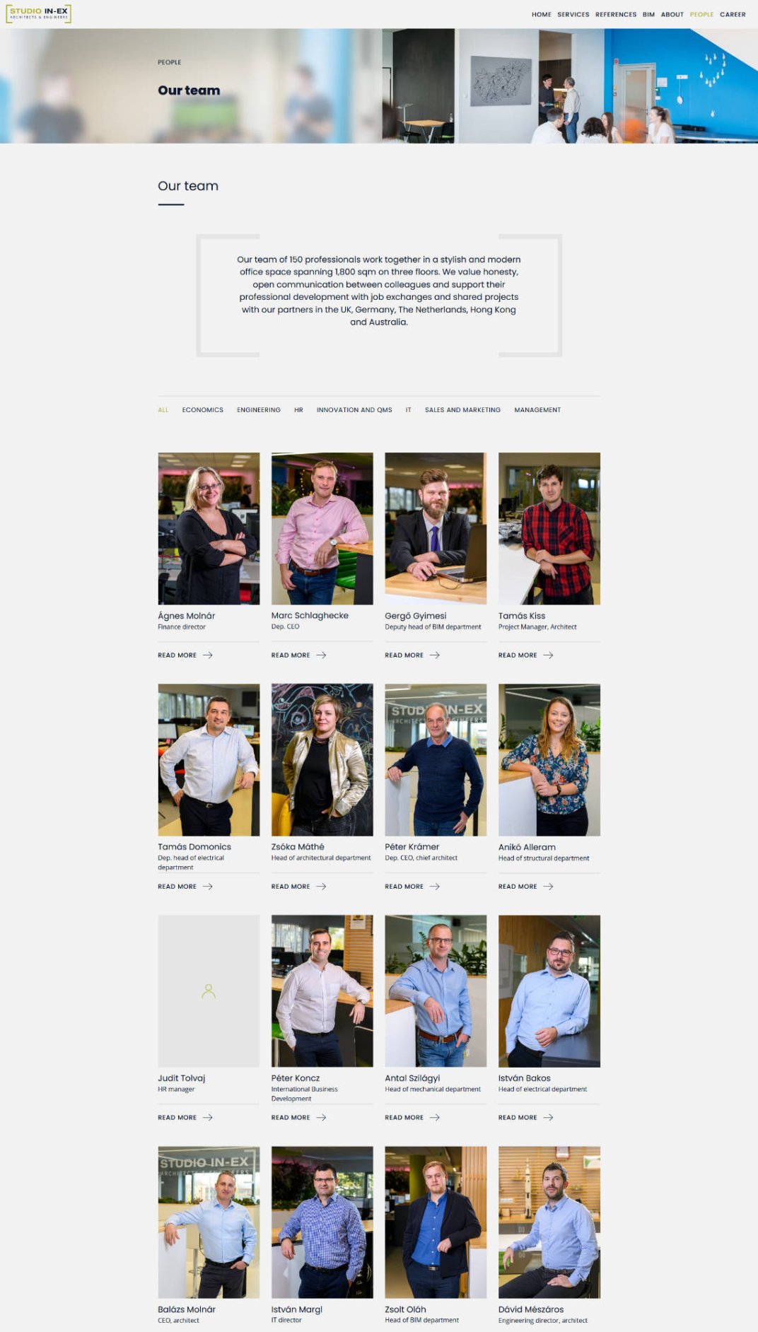Business website design and development for STUDIO IN-EX Zrt. People page screen