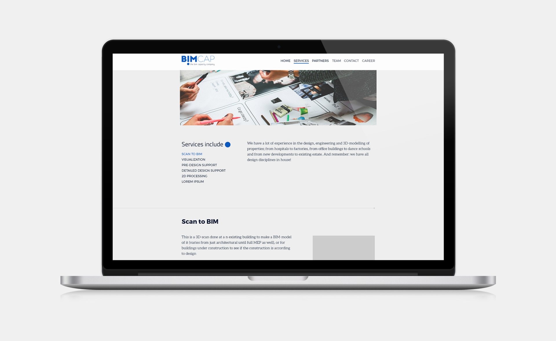 BIMCAP responsive web design services page on desktop