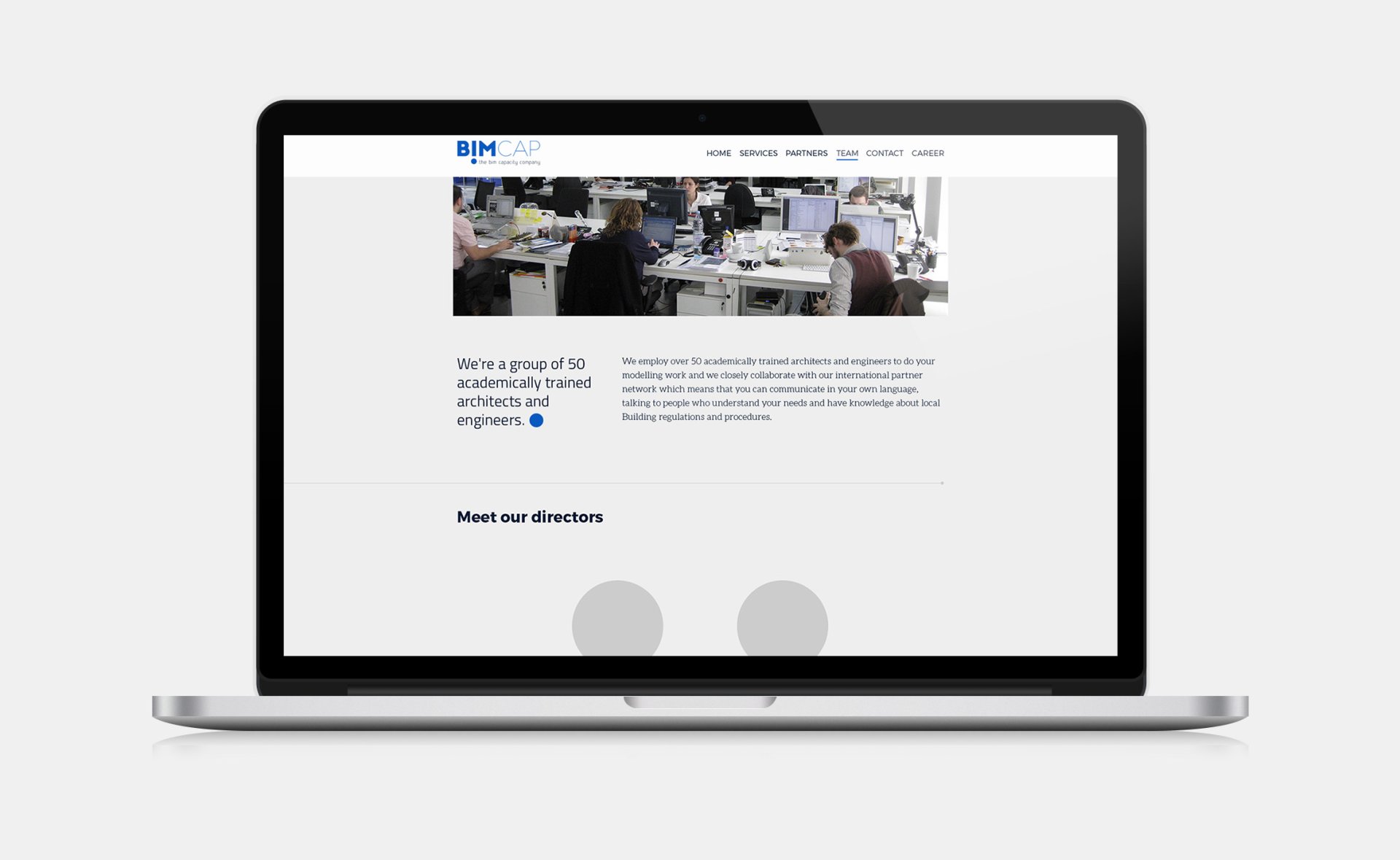 BIMCAP responsive web design team page on desktop