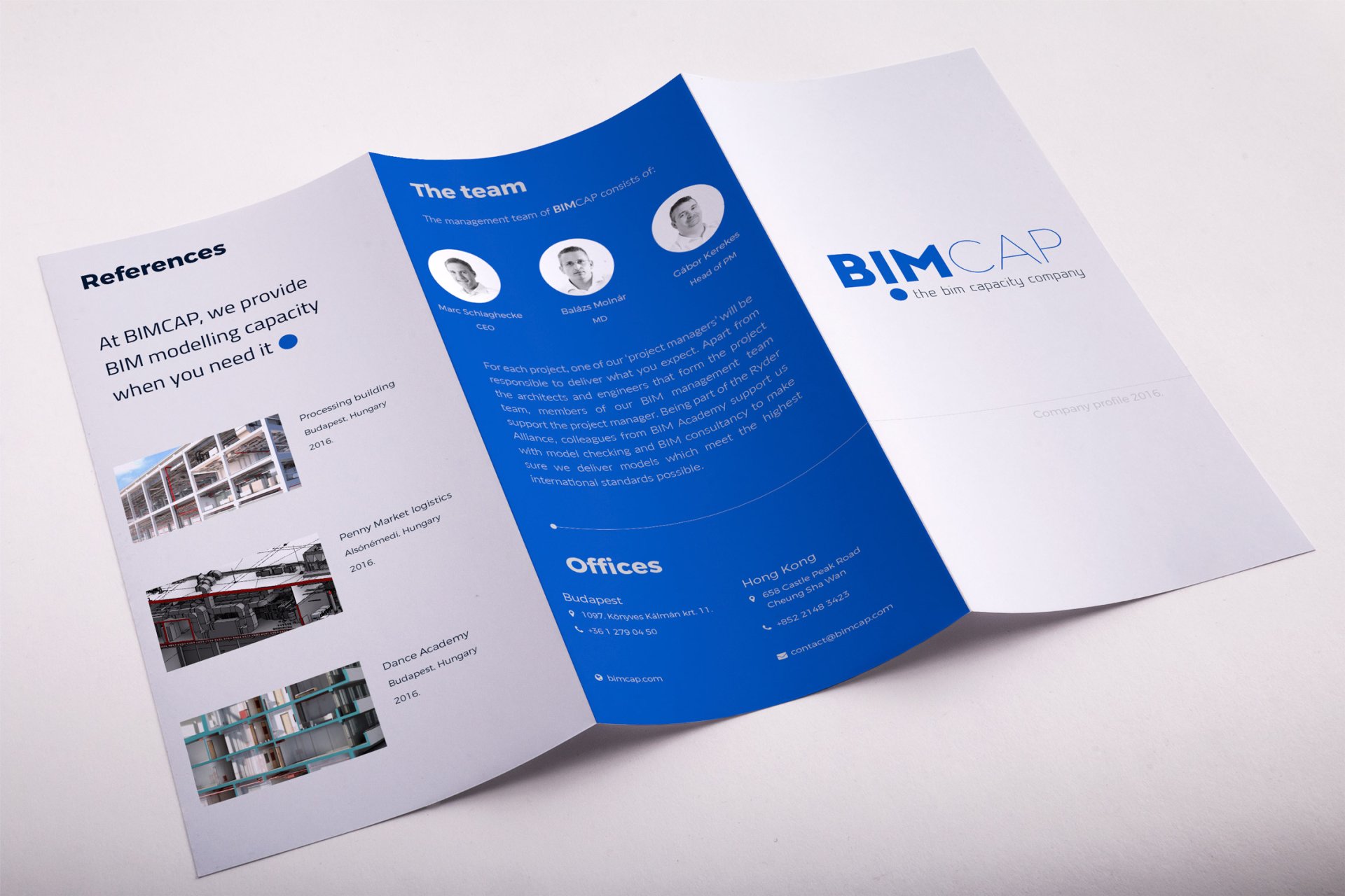 BIMCAP trifold brochure stationery design outside